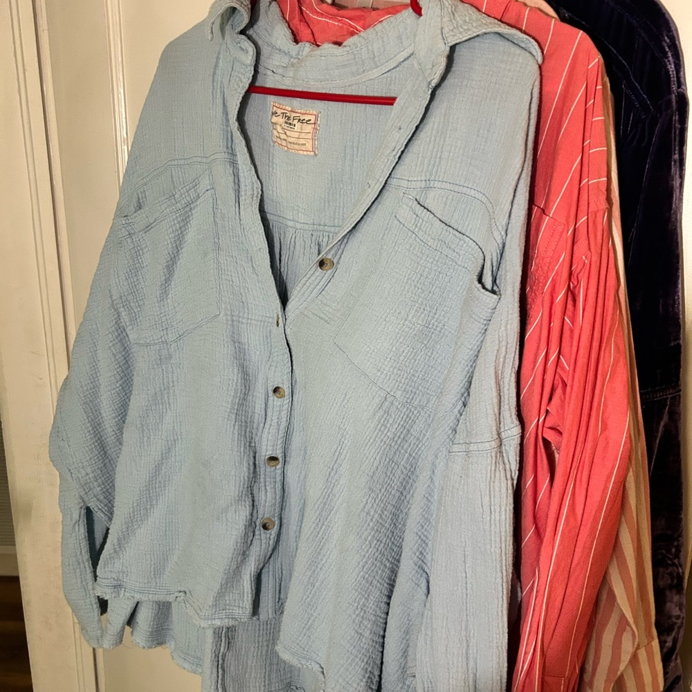 We The Free Light Blue Gauze Button-Down Shirt- this is a bundle of 5 shirts.